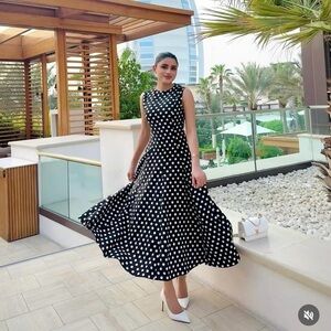 Zara linen blend Black and White Polka Dot Dress